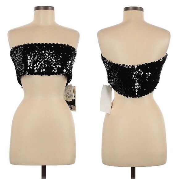 NWT Vintage y2k Gunne Sax Jessica McClintock Tube Top Black Sequins Crop M - Picture 5 of 7